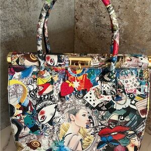 Colorful Pop Culture Artistic Women's Bag- Genuine Leather (Made in Italy)